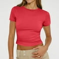thumbnail image 2 of LISTHA Cropped Workout Tops for Women Short Sleeve Workout Slim Fit Crew Neck Shirt Y2k Tight Going Out Cropped T Shirts Red M, 2 of 7