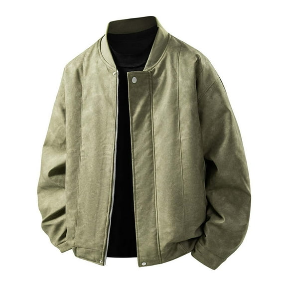 KHONTS,Men's Oversized PU Leather Jackets Waterproof Loose Fit Casual Jackets Fall Full Zip Stand Collar Stylish Coats Light Green XL