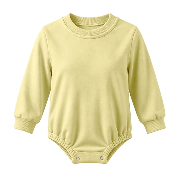 QIbmong Newborn Infants Cotton Romper Long Sleeve Crew Neck Soft Outwear Bodysuit Casual Pull on Snap Button Fall Winter Clothes(12-18 Months,Yellow)