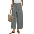 thumbnail image 5 of IDALL Linen Pants Women Wide Leg Pants Woman Women Linen Wide Leg Pants Casual Loose High Waist Beach Haren Pants Pockets Lounge Pants Women Summer Pants Gray 2XL, 5 of 7