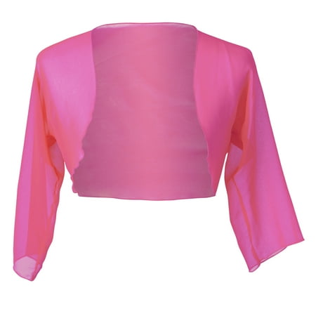 Chiffon 3/4 Sleeve Bolero Shrug Cardigan Top S-4XL - Hot Pink,XL