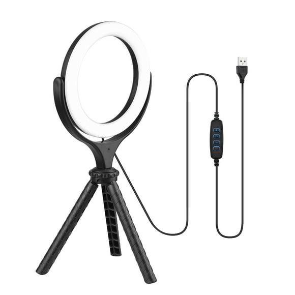 6-inch Video Streaming LED Ring Light Bi-color 3000K-6500K 10-level Brightness Dimmable USB Powered with Table Tripod for Video Live Makeup Online Teaching