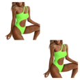 thumbnail image 3 of Qarigey Poliéster Mujeres Bikinis Alambre Elástico Reemplazo Irregular Sexy Color sólido Traje de baño Traje de baño Verde fluorescente L verde fluorescente L 2piezas, 3 of 6