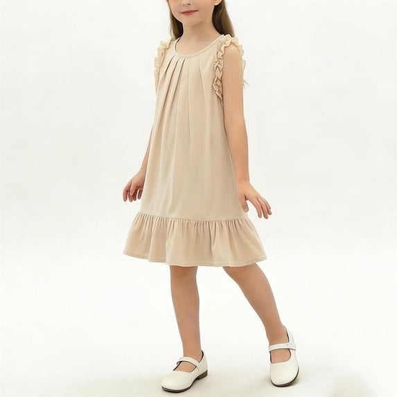 Mitankcoo Ruffle Dresses for Toddler Girls Crew Neck Sleeveless Short Dress for Summer Casual Wear 18M-8Y