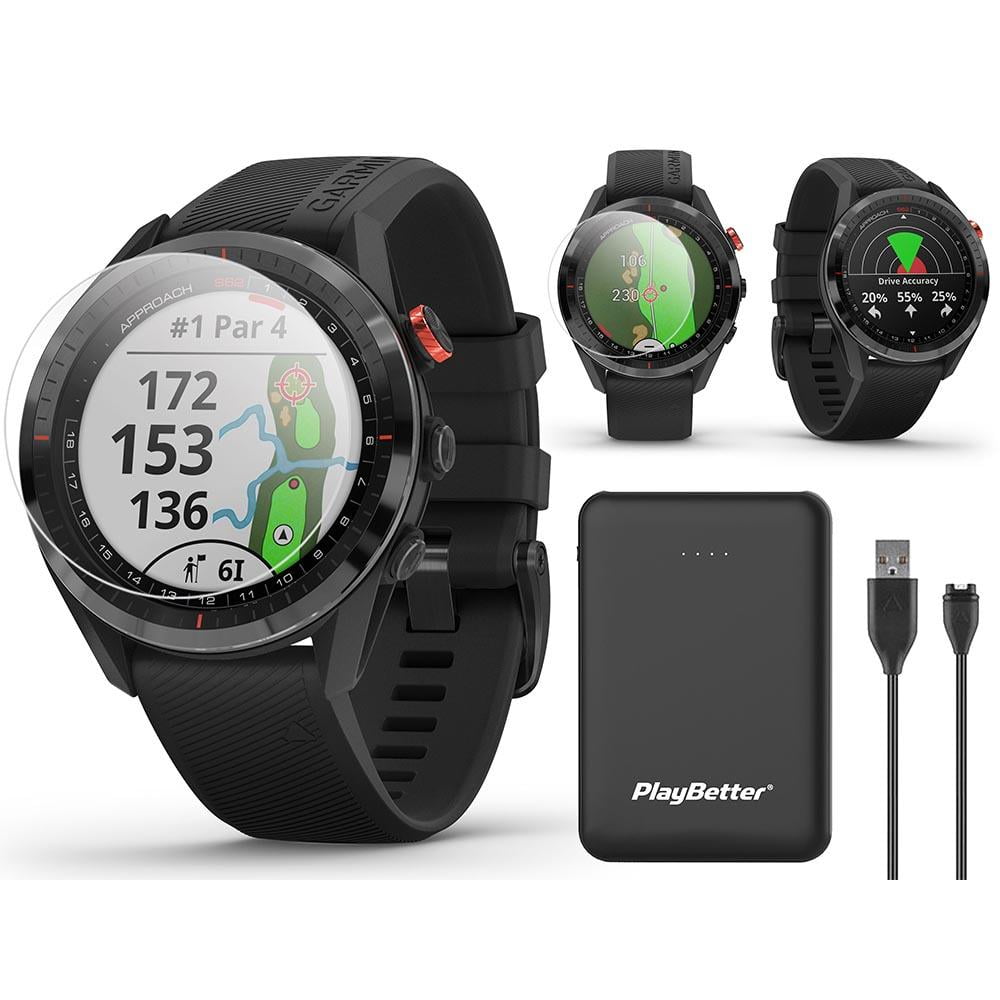 Garmin Approach S62 (Black) GPS Golf Power Bundle | +PlayBetter Charger &  Screen Protectors