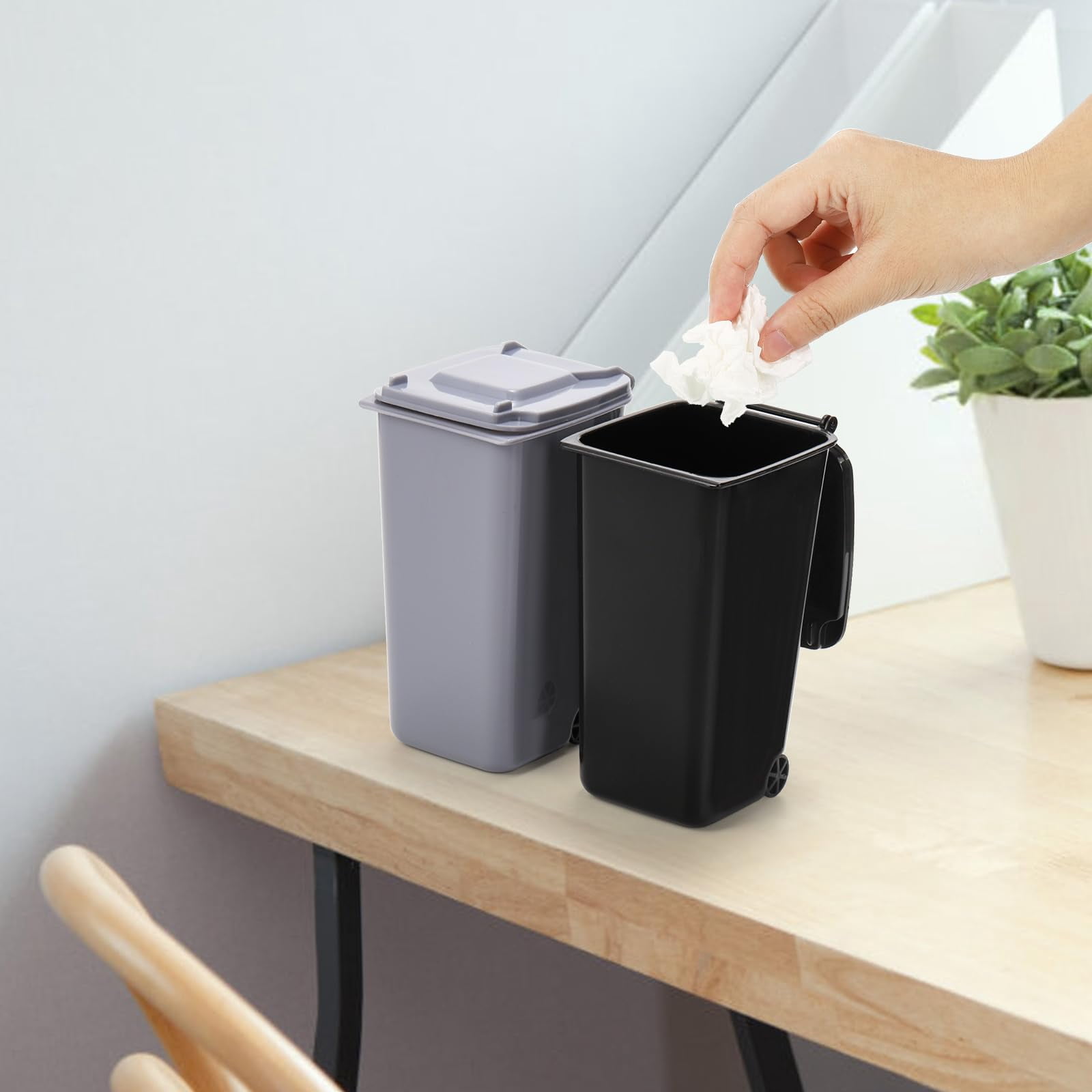 12 Pack Mini Desk Trash Can, 22 OZ Tiny Curbside Garbage Bin with Lid, Small Plastic Desktop Wastebasket, Unique Office Pen Holder Pencil Cup