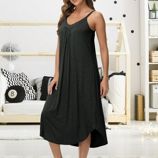 ladies home wear dresses ylioge Womens Modal Nightgowns Soft Sleeveless V Neck Sleepshirts Casual Loose Solid Color Pullover Homewear Loungewear GPTDESC