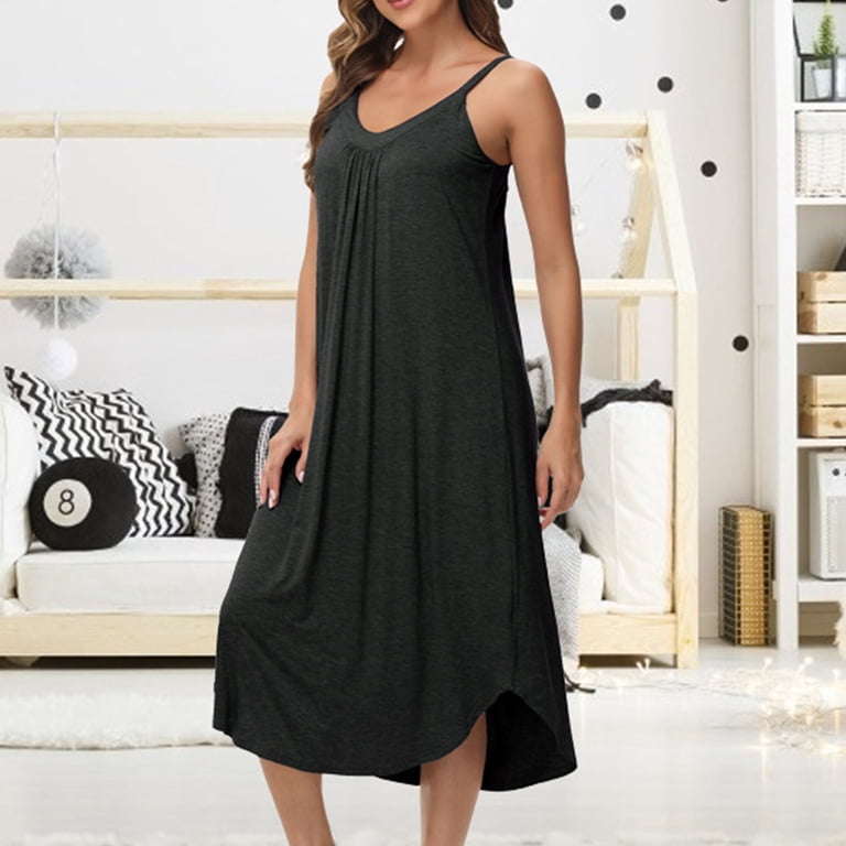 flowy sleep dress Women Plaid Print Maxi Dress Nightgown Sleepwear Sleeveless Scoop Neck Loose Nightie Sleep Dress Beach Vacation Flowy Dress