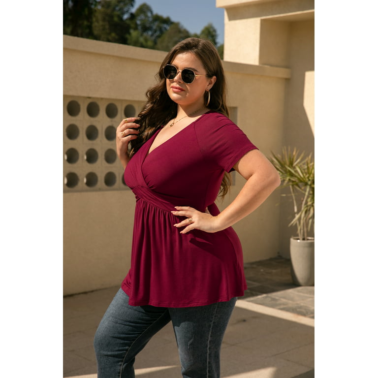 Long Shirts for Women to Wear with Leggings Plus Size Short Sleeve V Neck  Tunic Tops Dressy Casual Cute Blouses Fall Clothes