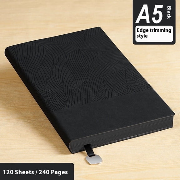 Black Bonded Leather Notebook with 240 Ruled Pages,for Writing, Work, Meetings,Black Travel Journal for Teens