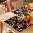 thumbnail image 4 of Gold Flowers Placemats Set of 2, Country Vintage Watercolor Red Floral Green Leaf Black Non-Slip Place Mats Washable Table Mats for Kitchen Dining Table Decorations Indoor/Outdoor, 4 of 9