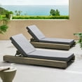 thumbnail image 3 of GDF Studio Alhambra Outdoor Acacia Wood Armless Adjustable Chaise Lounges with Cushion, Set of 2, Gray and Dark Gray, 3 of 11