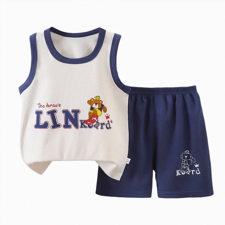 KPOPLK Baby Boy Outfits Toddler Boys Clothes Baby Boy Outfit Summer Shirt Little Boy Shorts Set Clothes for Boys 3 6 9 12 18 24 Months 2T 3T 4T 5T 6T(3-6 Months Dark Blue)