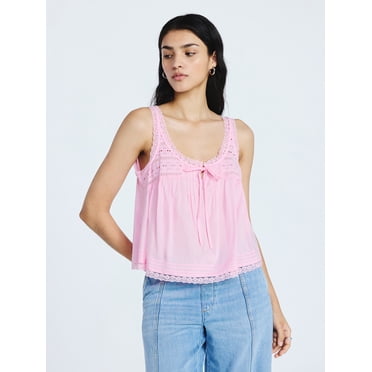 Scoop Women's and Women's Plus Flowy Cotton Tank Top with Lace Trim, Sizes XS-4X