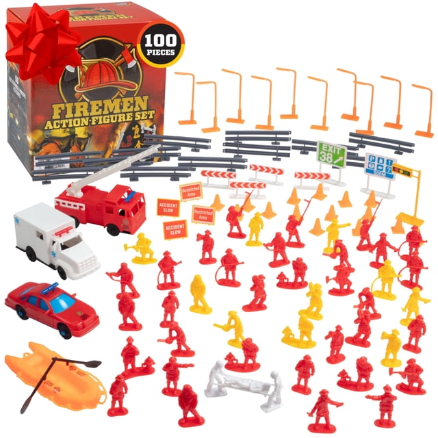 Figuras de acción de bomberos, juego de 100 figuras de bomberos que incluyen bomberos, camiones de bomberos, ambulancias, botes de rescate y más, ideal para juegos de simulación, decoraciones de diora