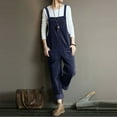 thumbnail image 3 of Rbaofujie Women Casual Solid Pocket Romper Long Playsuit Strap Button Loose Jumpsuit Blue, 3 of 8