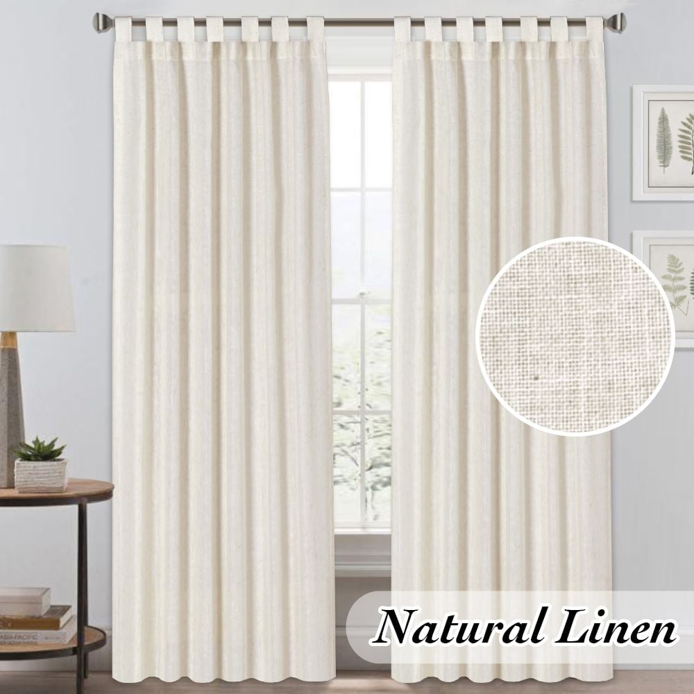 PrimeBeau Linen Curtains Natural Linen Blended Curtains Tab Top Window Treatments Panels Drapes