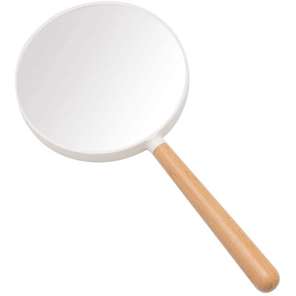 Hand Held Mirror with Handle for Makeup, Small Cute Wood Hand Mirror for Shaving with 3X Magnifying Double-Side Portable Travel Vanity Mirror for Men&Women (Detachable White Round)