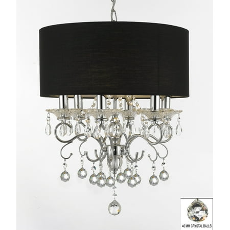 - Silver Mist Crystal Drum Shade Chandelier Lighting with Faceted Crystal Balls