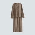 thumbnail image 2 of 2 Piece Sweater Outfits for Women, Long Sleeve Knit V-Neck Pullover Tops and High Waist Wide Leg Pants Loungewear Sets Fall Warm Clothes Brown One Size, 2 of 3