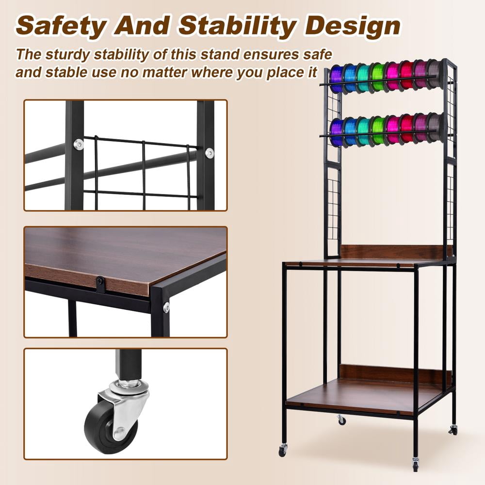 3D Printer Stand, Mobile Printer Stand with Wheels, Heavy Duty 3D Printer Table Stand with Filament Storage Rac for Garage Office Workshop, Printing Station