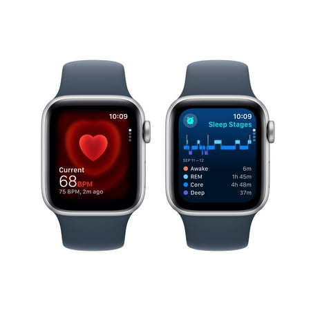Apple Watch SE 2nd Generation (GPS + Cellular) 40mm Silver Aluminum Case with Storm Blue Sport Band - M/L - Silver