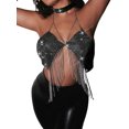 thumbnail image 1 of TRKIYQC Mujeres Casual Tank Tops, Color sólido Sin Mangas Sin Espalda Rhinestones Borla Halter Crop Tops con Gargantilla TRKIYQC moda, 1 of 7