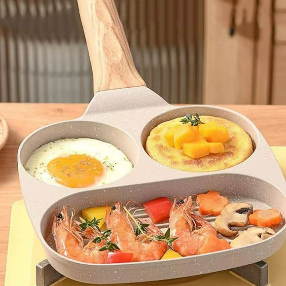 Nonstick Egg Pan Omelette Pan, 3-Cup Grill Pancake Pan for Breakfast, Compatible with All Stovetops