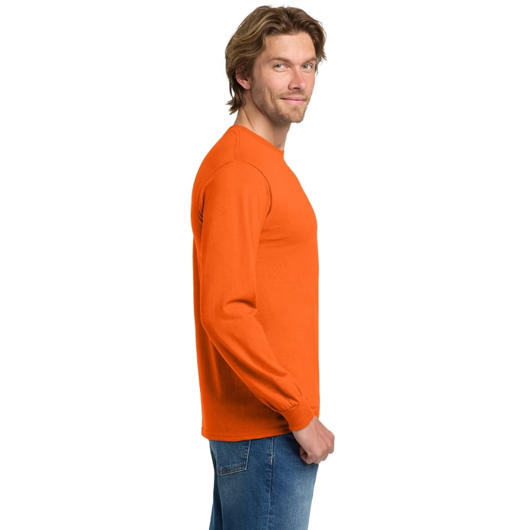 Gildan Men's Heavy Cotton Long Sleeve T-Shirt – 2 Pack, XL Black & Safety Green | 5.3 Oz Preshrunk Cotton | Work & Casual Wear