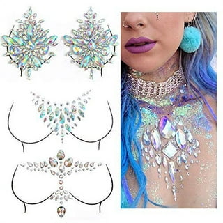 Rhinestone Body Gems Jewels,Mermaid Face Jewels Stick on, Rainbow Chest  Gems Tattoo, Crystals Breast Pasties Gem Bindi Nipple Covers, Hair Jewelry