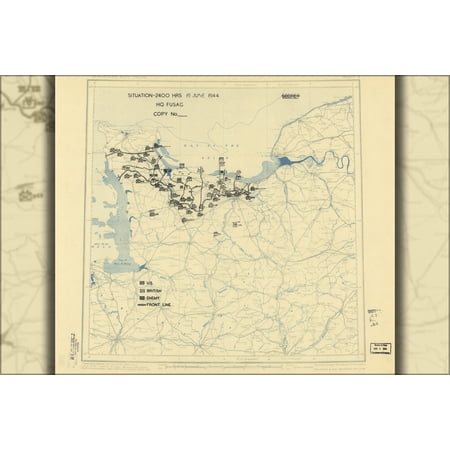 24"x36" Gallery Poster, map June 19, 1944 normandy invasion
