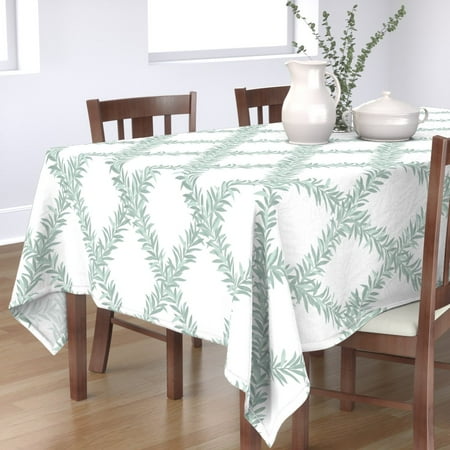 

Cotton Sateen Tablecloth 70 x 120 - Sage Green Botanical Trellis Lattice Leaves Floral Cottagecore Print Custom Table Linens by Spoonflower