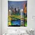 thumbnail image 1 of Landscape Tapestry, Tokyo Skyline with Tokyo Tower and Rainbow Bridge Tokyo Japan Night Scenery View, Wall Hanging for Bedroom Living Room Dorm Decor, 60W X 80L Inches, Green Navy, by Ambesonne, 1 of 2