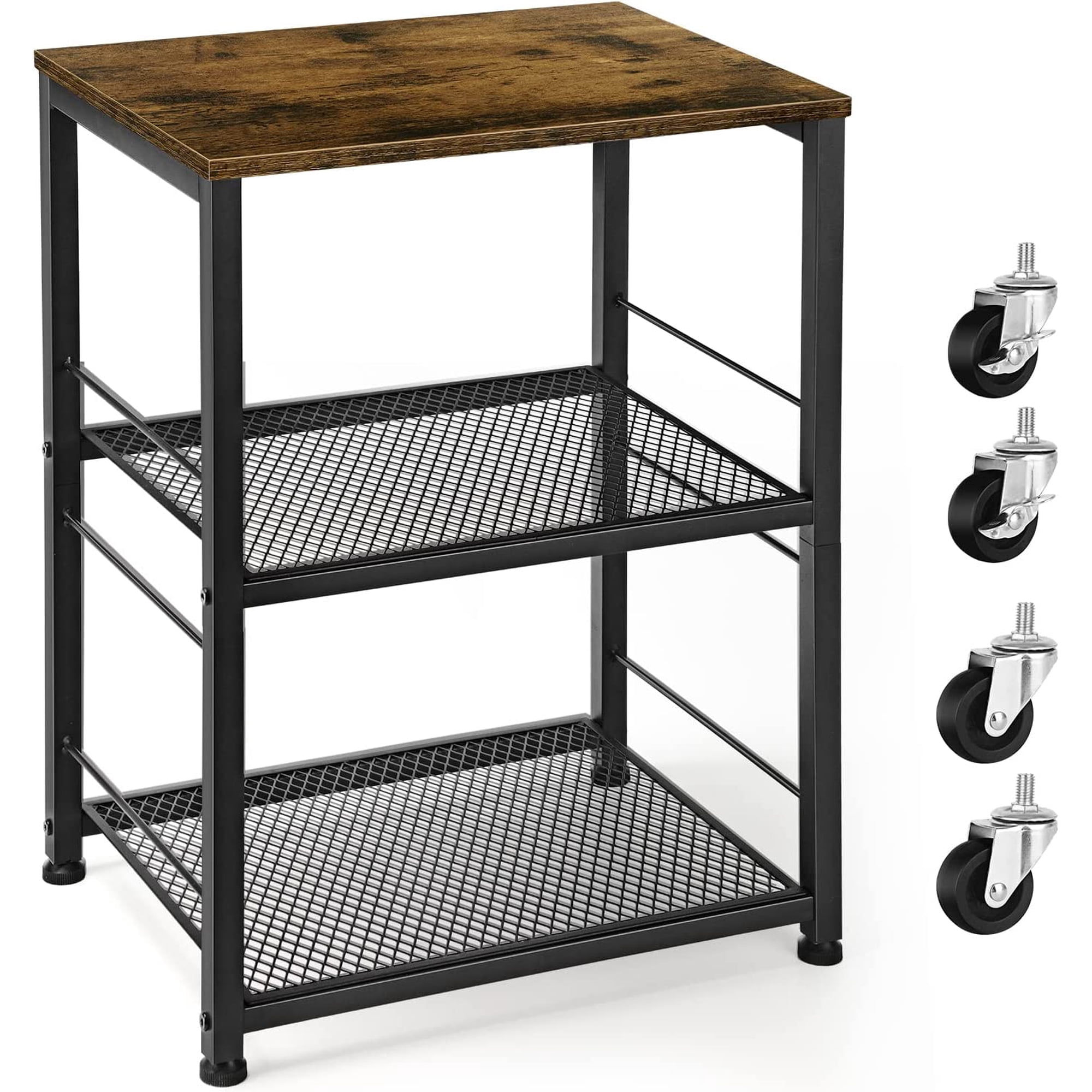 Small Nightstand Industrial Square End Table with Storage Shelf  Farmhouse Sofa Side Table for Small Spaces  Narrow Bedside Table  Stable Metal Frame  Rustic Brown