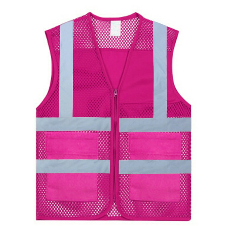 GOGO Asian Unisex Volunteer Vest Safety Reflective Running Cycling Vest  with Pockets, Slim Fit-Hot Pink-M 