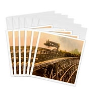 3dRose, Magic Lantern Vintage Steam Locomotive Logging Train Wooden Bridge, 6 Greeting Cards with envelopes