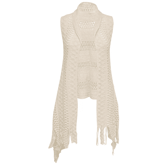 Women's Boho Sleeveless Open Front Crocheted Cardigan in Ivory, One Size