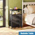 thumbnail image 4 of INTIGE Bedside table with USB port and socket, 3 fabric drawers, multifunctional dressing table, 4 of 6