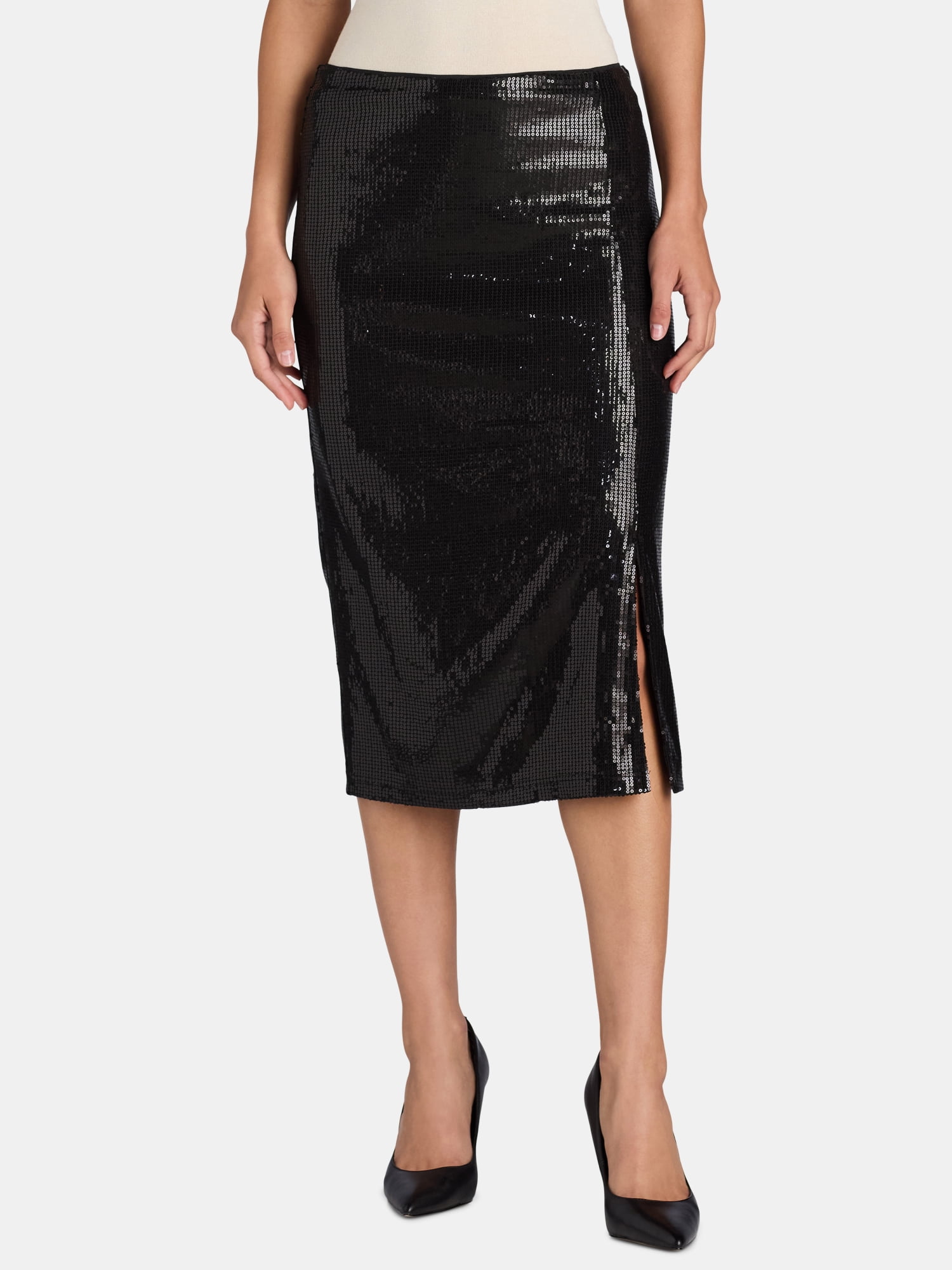 Time and Tru Women's Sequin Skirt with Side Slit, Sizes XS-XXXL