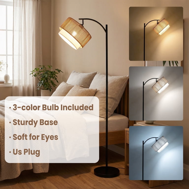 DAYBETTER 62.8-Inch Arc Floor Lamp with Dual Shades, Black photo 6