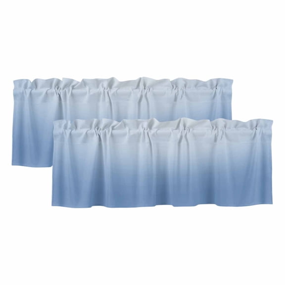 Gradient Blue Window Valance, Solid Color 2 Pack Decorative Curtain for Small Windows, Light Filtering Valance with 3” Rod Pocket, 60"W x 18"L