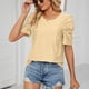 thumbnail image 5 of Bienvenido Blusa de manga corta para mujer, cuello redondo, manga plisada, patrón liso, elegante, versátil, camisa informal de verano, amarillo, M, 5 of 8