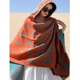 thumbnail image 4 of Women's Knitted Poncho with Hood Tassel Open Front Stars for Fall Winter (Orange), 4 of 7