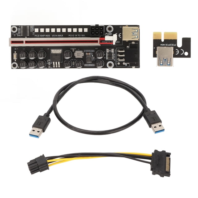 PCIE Riser Powered Adapter Card, PCIE 1X 60cm USB3.0 USB Riser Powered Adapter Card 6 Pin 11 Capacitors For Window XP For PC Black
