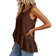 thumbnail image 6 of Pounoo Tank Tops for Women Round Neck Sleeveless Diagonal Ruffle Uneven Hem Tank Plain Crinkle Fabric Sleeveless Tops for Women Flowy Loose Fit Beach Vacation Soft Cute Summer Tops, 6 of 7