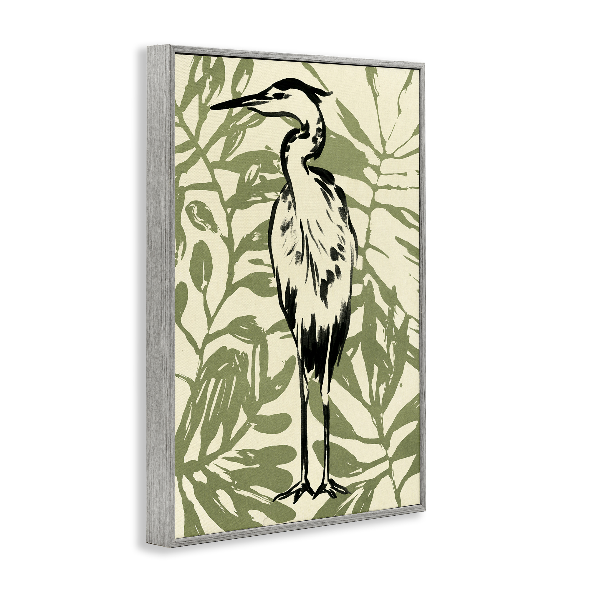 Stupell Industries Wild Heron & Leaves Animals & Insects Painting Gray Framed Art Print Wall Art, 16 x 24