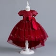 thumbnail image 3 of Girl Ruffle Tiered Tutu Gown Short Sleeve Embroidery Lace Princess Dresses with Big Bowknot Party Ball Tulle Pageant Gowns for Wedding, Birthday - 4-12T, 3 of 4