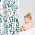 thumbnail image 3 of Extra Long Shower Curtain 72 x 84 Inch, Tall Teal Floral Fabric Shower Curtain, Cute Botanical Herbs Flower Butterfly Aesthetic Bathroom Shower Curtain Set with Hooks, 3 of 6