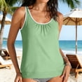 thumbnail image 1 of Hauts de Tankini pour Femmes Col Rond Sans Manches Poitrine Froncée Couleur Unie Hauts de Maillot de Bain Plage Piscine Doux Séchage Rapide Coupe Décontractée Hauts de Maillot, 1 of 8