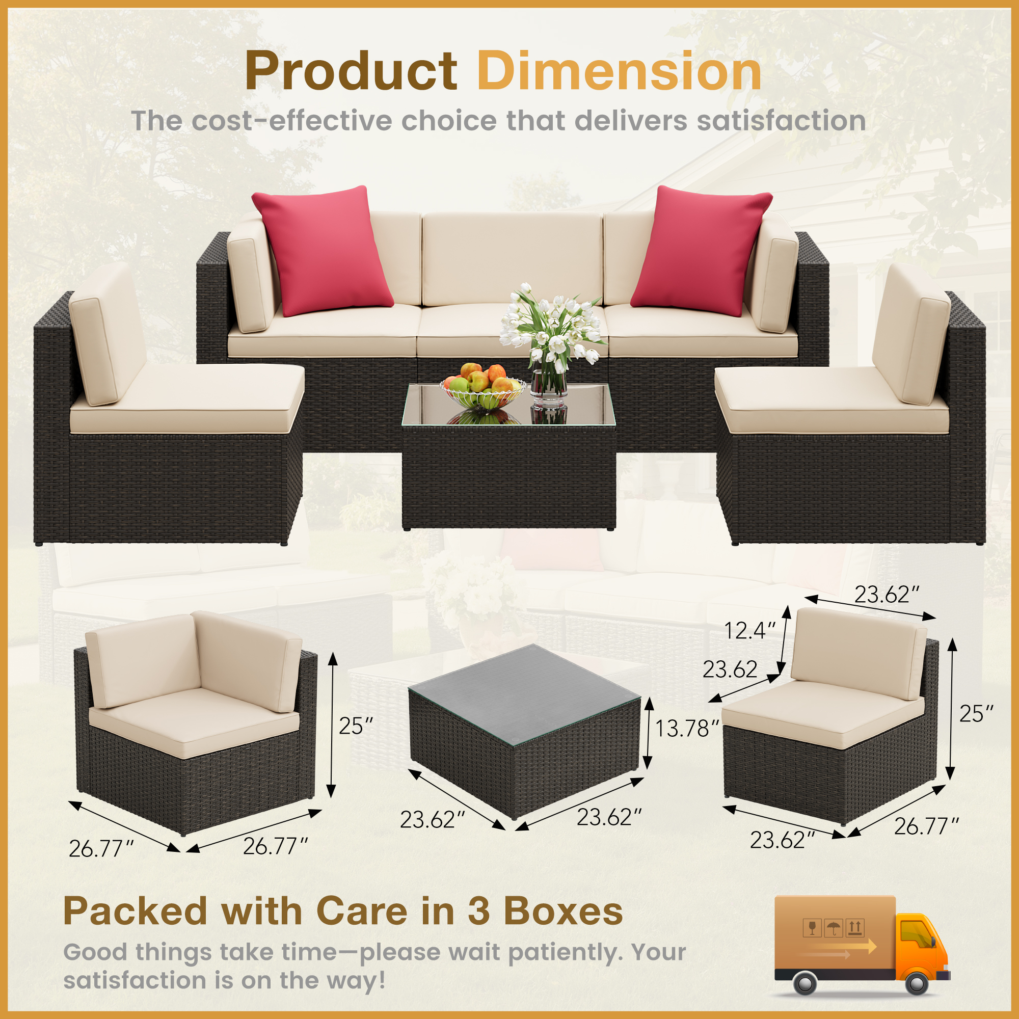 Lacoo 6 PCS Patio Outdoor Furniture Wicker Sectional Sofa with Cushion, Beige